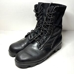 Combat Boots Mens 10R Black Leather Canvas Steel Shank Military‎ Gorpcore